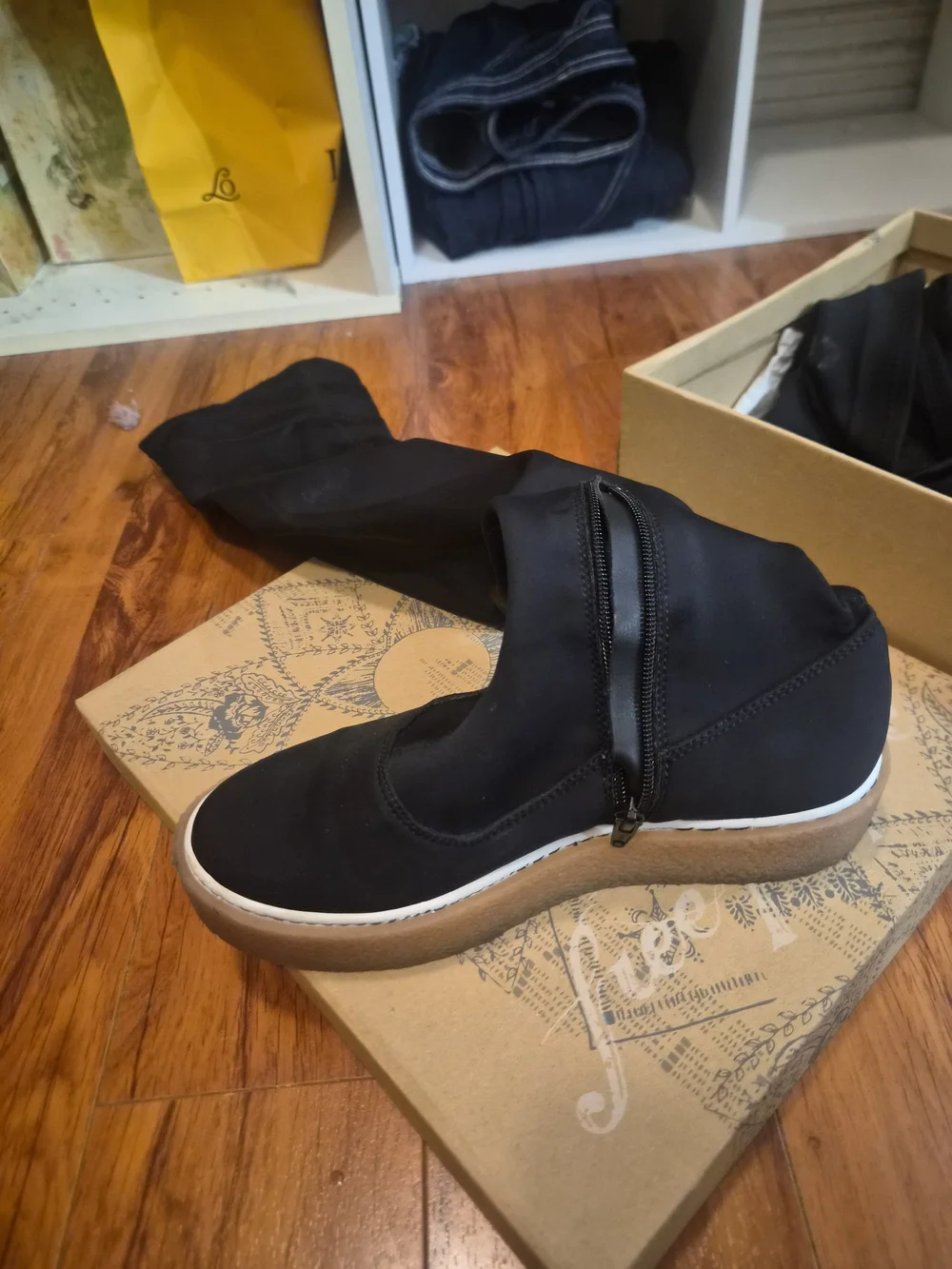 Free People Black Over-the-Knee Sock Boots with Gum Sole